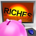 Riches Sinking On Monitor Shows Bankruptcy Royalty Free Stock Photo