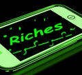 Riches On Smartphone Showing Wealth