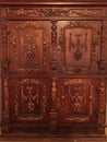 Richly carved massive historical baroque wardrobe from 17th century.