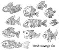 Richly decorated fish hand drawing