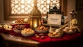 A beautiful ramadan iftar table setting with lanterns and tradit Royalty Free Stock Photo