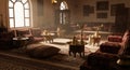 Ornate Middle Eastern Interior with Hookahs Low Seating and Tea Service Royalty Free Stock Photo