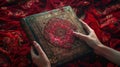 Richly Decorated Quran for Ramadan Reading on Deep Red Background - Digital Art