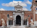 Richly decorated with statues and lions, the main entrance to the Venetian Arsenal and Naval Museum Royalty Free Stock Photo