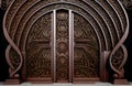 Richly decorated wooden old door, ancient brown dark door gate. Generative Ai Royalty Free Stock Photo