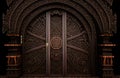 Richly decorated wooden old door, ancient brown dark door gate. Generative Ai