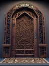 Richly decorated wooden old door, ancient brown dark door gate. Generative Ai