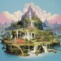 richly detailed illustration of a fantasy island