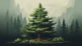 Richly Detailed Spruce Tree In Nature-based Landscape Painting