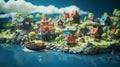 Richly Detailed Village In A Sea: A Stunning 8k Neogeo Background