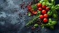 Seasoning scattered among tomatoes. Royalty Free Stock Photo