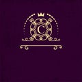 Richly ornamented frame around the letter C. Monogram design elements, figured template. Simple logos design for Royalty, business