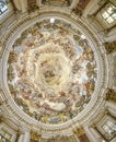 The richly painted ceiling of Basilica de la Mare de Deu dels Desemparats in Valencia, Spain