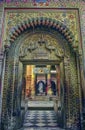 Richly Stone carved colourful entrance of Kashi Vishwanath Jyotirlinga Shiva Hindu Temple; Varanasi;