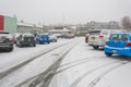 RICHMOND, BRITISH COLUMBIA, CANADA - FEBRUARY 10, 2018: Stevenson Village parking with snow