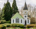 RICHMOND, CANADA - JUNE 1, 2020: Church historic Richmond Chapel in Minoru Park summer time