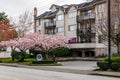 RICHMOND, CANADA - MARCH 31, 2020: modern appartment house family homes in the canadian city spring time