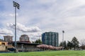 RICHMOND, CANADA - MARCH 31, 2020: stadium green field at Minoru Arenas Spring time