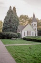 RICHMOND, CANADA - SEPTEMBER 30, 2020: Church historic Richmond Chapel in Minoru Park gray autumn day