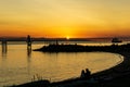 RICHMOND, CANADA - SEPTEMBER 10, 2020: sunset at Steveston Garry Point Park with silhouette of lovely couple Royalty Free Stock Photo