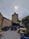 Richmond castle keep , pub beer gardens Royalty Free Stock Photo