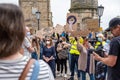 A group of Black Lives Matter protesters wearing face masks hold banners at a protest in Richmond, North Yorkshire Royalty Free Stock Photo