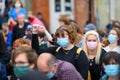 Protesters wear PPE face masks while kneeling at a Black Lives Matter protest in Richmond, North Yorkshire