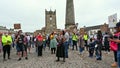 Slow ZOOM OUT. BLM protester speaking in front of The Obelisk and The Green Howards Museum at a Black Lives Matter protest in The