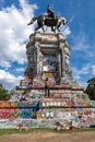 Vertical shot of a protester standing in front of Robert E Lee monument in Richmond, Virginia Royalty Free Stock Photo