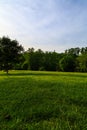 Richmond Va USA Maymount with trees, fountains, hills, mansion at sunset. Royalty Free Stock Photo