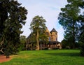 Richmond Va USA Maymount with trees, fountains, hills, mansion at sunset. Royalty Free Stock Photo