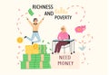 Richness and poverty concept. Happy rich man rejoices in prosperity and sad poor woman need money Royalty Free Stock Photo