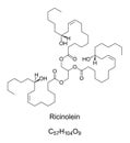 Ricinolein, constituent of castor oil, chemical formula and structure Royalty Free Stock Photo