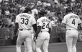 Rickey Henderson, Carney Lansford and Jose Canseco of the Oakland Athletics