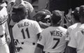 Rickey Henderson Congratulated by Oakland Teammates