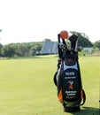 Rickie Fowler`s golf bag on the green during the Barclays Pro-Am held at the Plainfield Country Club in Edison,NJ Royalty Free Stock Photo