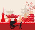 Rickshaw and Asian landscape Royalty Free Stock Photo