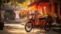 Rickshaw on old Indian town street, local atmosphere, Asian culture and travel concept