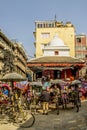 Rickshaw pullers waiting for customers in a local square in Kathmandu, Nepal.