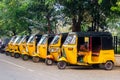 Rickshaw taxi stand in Pondicherry, India.