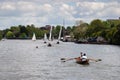 RICMOND, SURREY/UK - MAY 8 : Rowing and sailing on the River Thames between Hampton Court and Richmond on May Royalty Free Stock Photo
