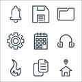 ricon line icons. linear set. quality vector line set such as address, copy option, fire, headphone, calendar, processing, folder
