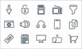 ricon line icons. linear set. quality vector line set such as shopping cart, television, ticket, like, calendar, website,