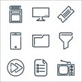 ricon line icons. linear set. quality vector line set such as television, to do list, next button, filter, folder, smartphone,