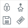 ricon line icons. linear set. quality vector line set such as ticket, save option, address