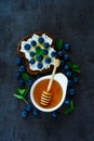 Ricotta, blueberries and honey sandwiches Royalty Free Stock Photo