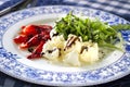 Ricotta cheese with grilled red pepper and arugula salad Royalty Free Stock Photo