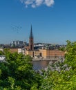 Riddarholm Church Riddarholmskyrkan. Old town in Stockholm. Photo of medieval architecture. View from Sodermalm