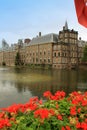 The Ridderzaal in Binnenhof with the Hofvijver lake. Royalty Free Stock Photo