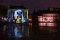 Ridderzaal, Binnenhof illumination at night Royalty Free Stock Photo